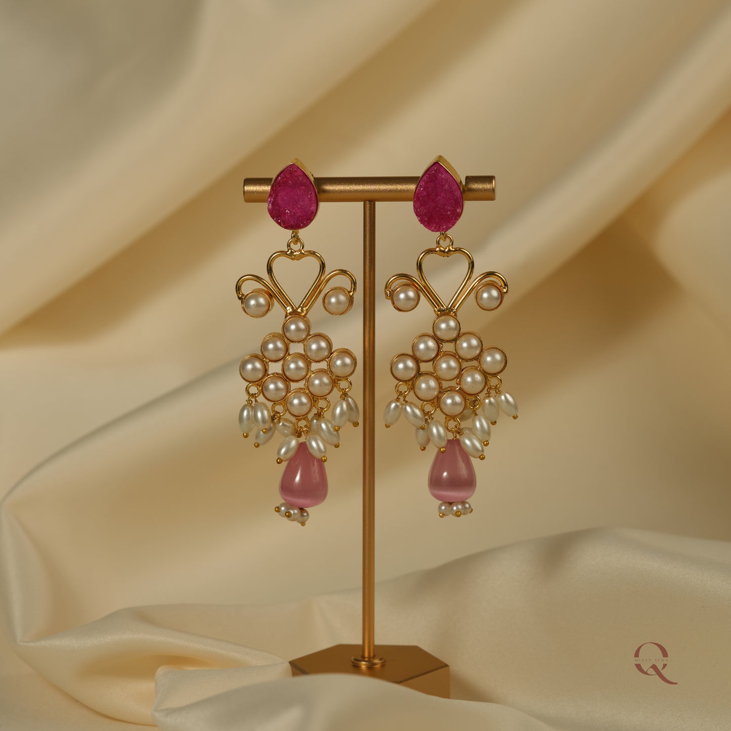 Pink Beauty - Hand Crafted Pink Stone earrings- ERK12