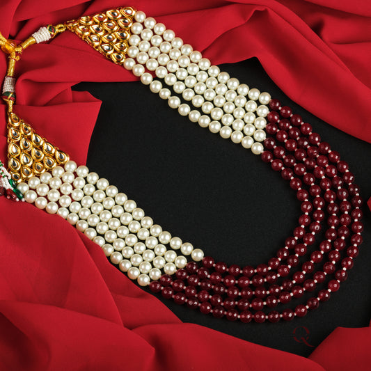 Red and White Pearl Layered Necklace NKC14